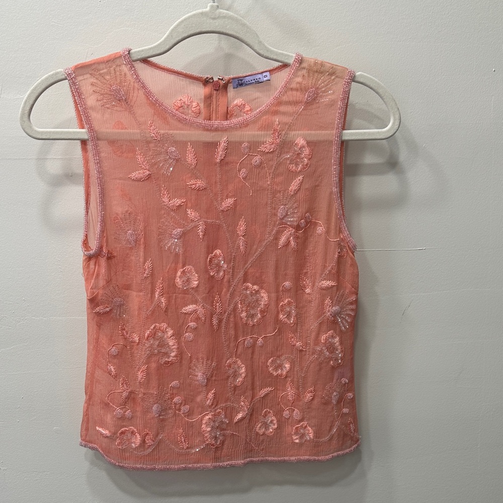 Calypso St. Barth Coral Sheer Floral Blouse